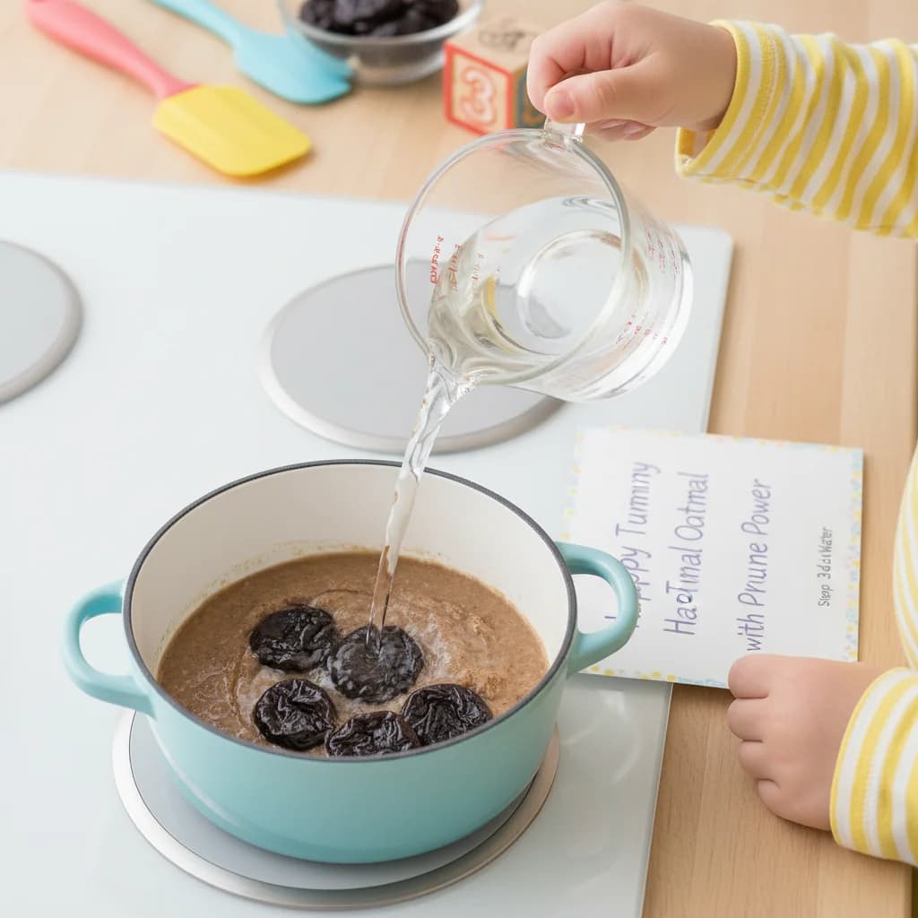 Step 3: **Add Water:** Pour 1/2 cup of water into the saucepan with the prunes. for Happy Tummy Oatmeal with Prune Power