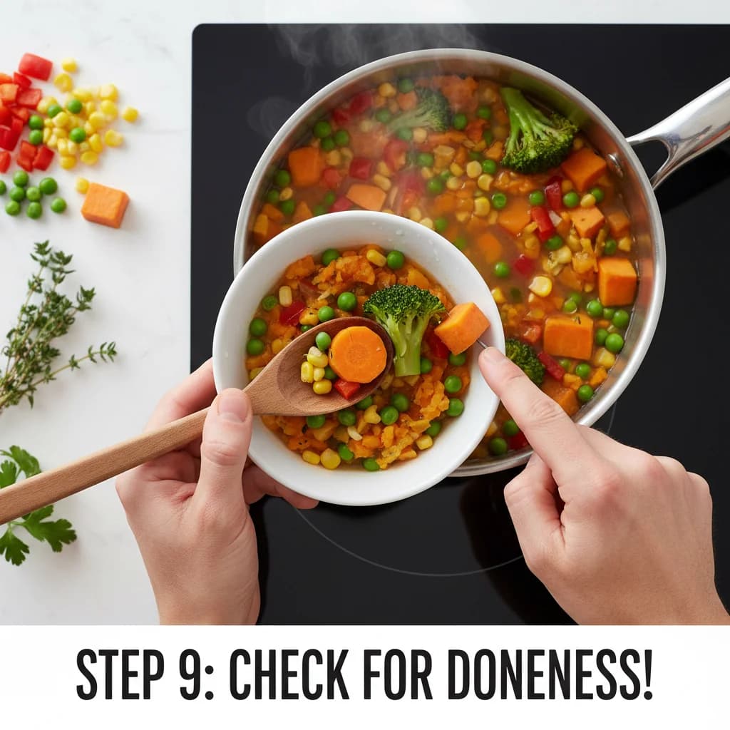 Step 9: Check for doneness: Ensure all the vegetables are soft enough for a baby to easily chew or gum. If n for Chunky Veggie Baby Soup