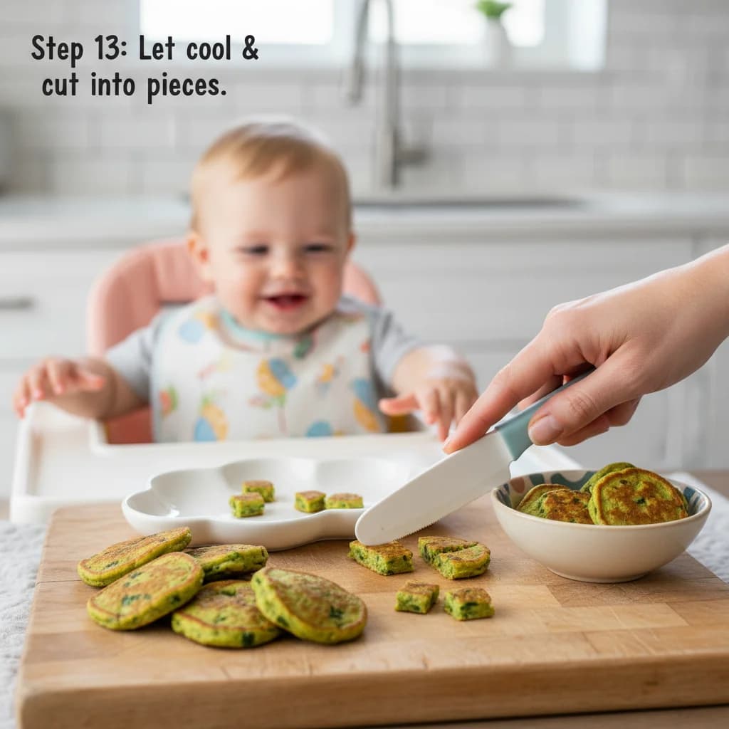 Step 13: Let the pancakes cool slightly before serving. Cut into smaller strips or pieces if needed, dependin for Spinach & Corn Mini Pancakes (Savory Bites!)