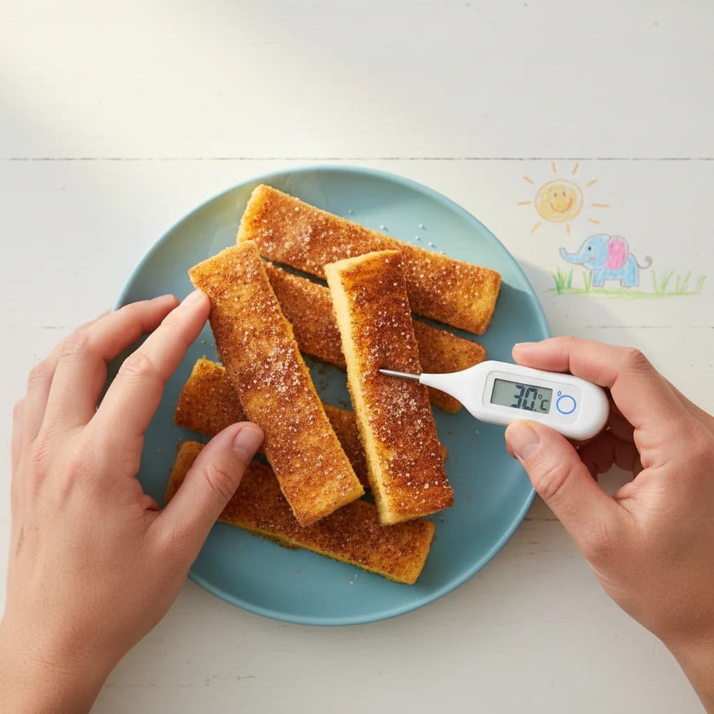 Step 12: **Check Temperature:** Ensure the sticks are warm and not hot before giving to baby. for Cinnamon French Toast Fingers