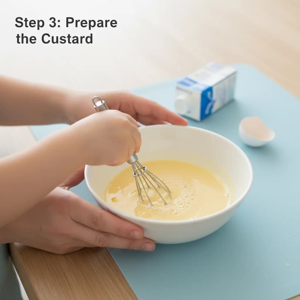 Step 3: **Prepare the Custard:** In a shallow bowl, whisk together the egg yolk (or whole egg) and milk unti for Cinnamon French Toast Fingers