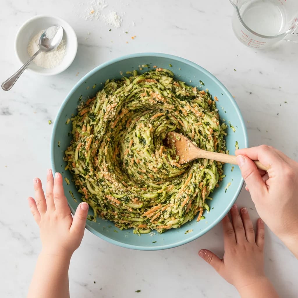 Step 7: Mix all the ingredients together until well combined. The mixture should be thick enough to hold its for Zucchini Carrot Bites