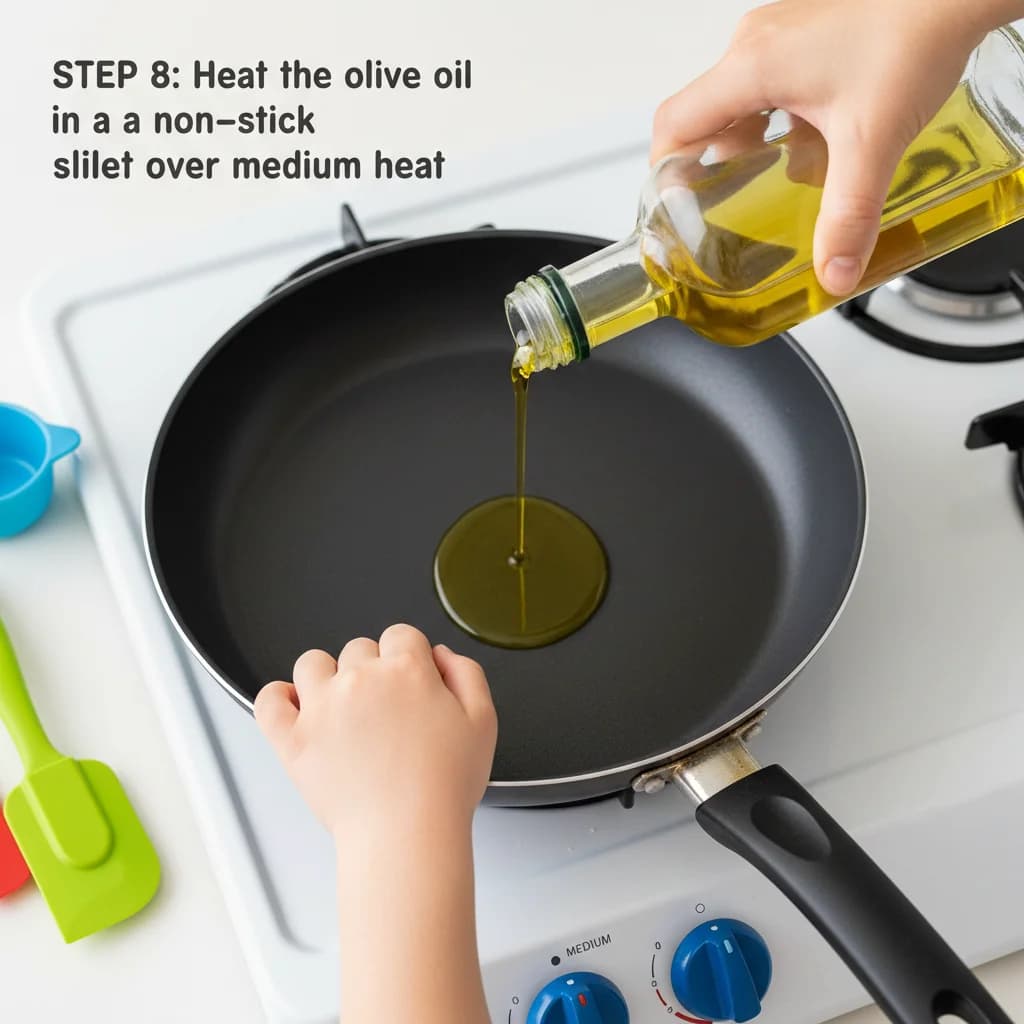 Step 8: Heat the olive oil in a non-stick skillet over medium heat. for Zucchini Carrot Bites