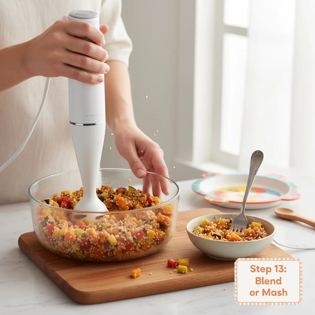 Step 13: Transfer the mixture to a blender or use an immersion blender to pulse a few times, creating a textu for Baby's First Quinoa Ratatouille