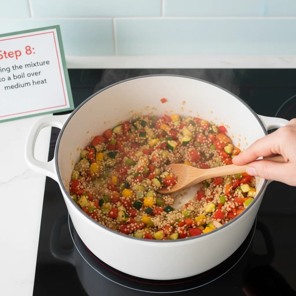 Step 8: Bring the mixture to a boil over medium heat. for Baby's First Quinoa Ratatouille