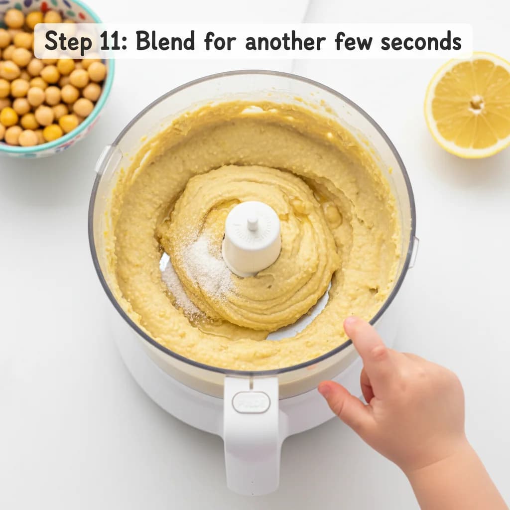 Step 11: Step 11: Blend for another few seconds to incorporate the lemon juice and garlic powder (if using). for Baby's First Hummus: Chickpea & Sesame Spread
