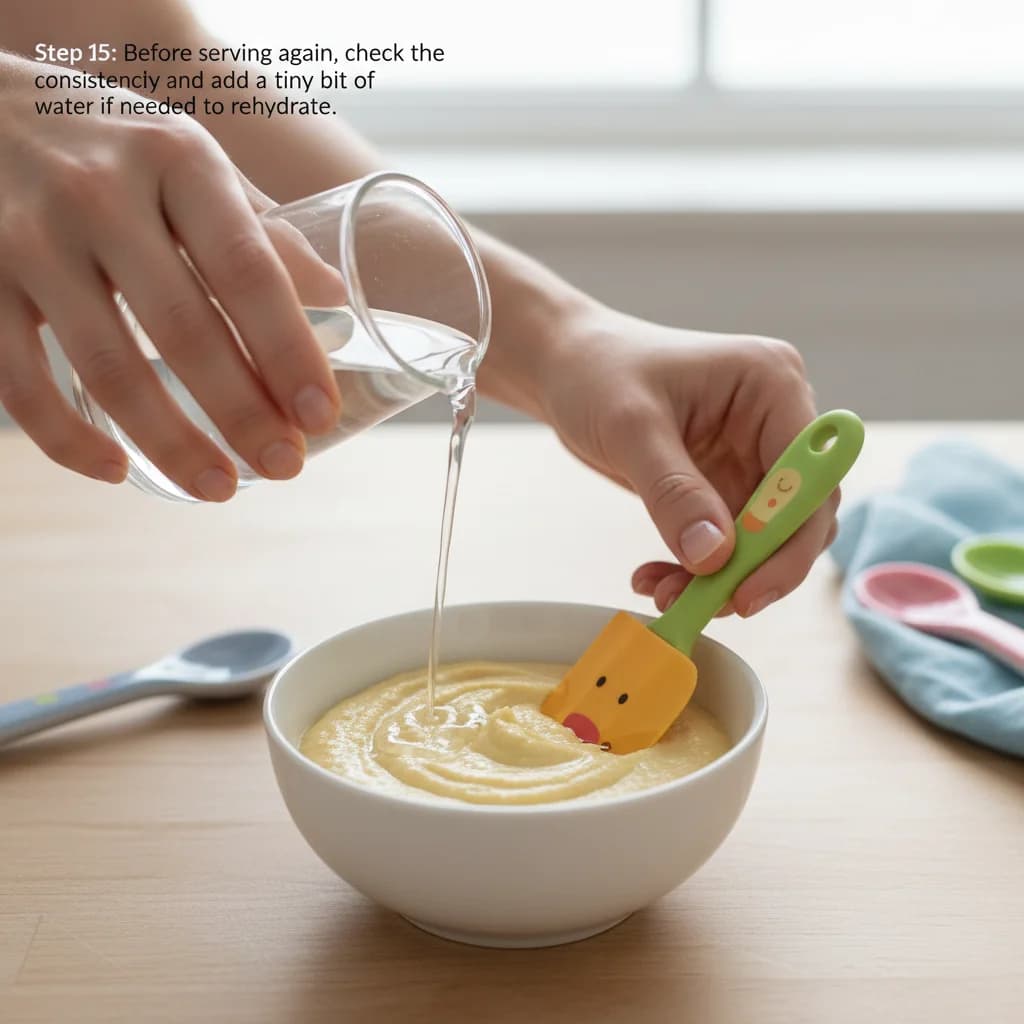 Step 15: Step 15: Before serving again, check the consistency and add a tiny bit of water if needed to rehydr for Baby's First Hummus: Chickpea & Sesame Spread