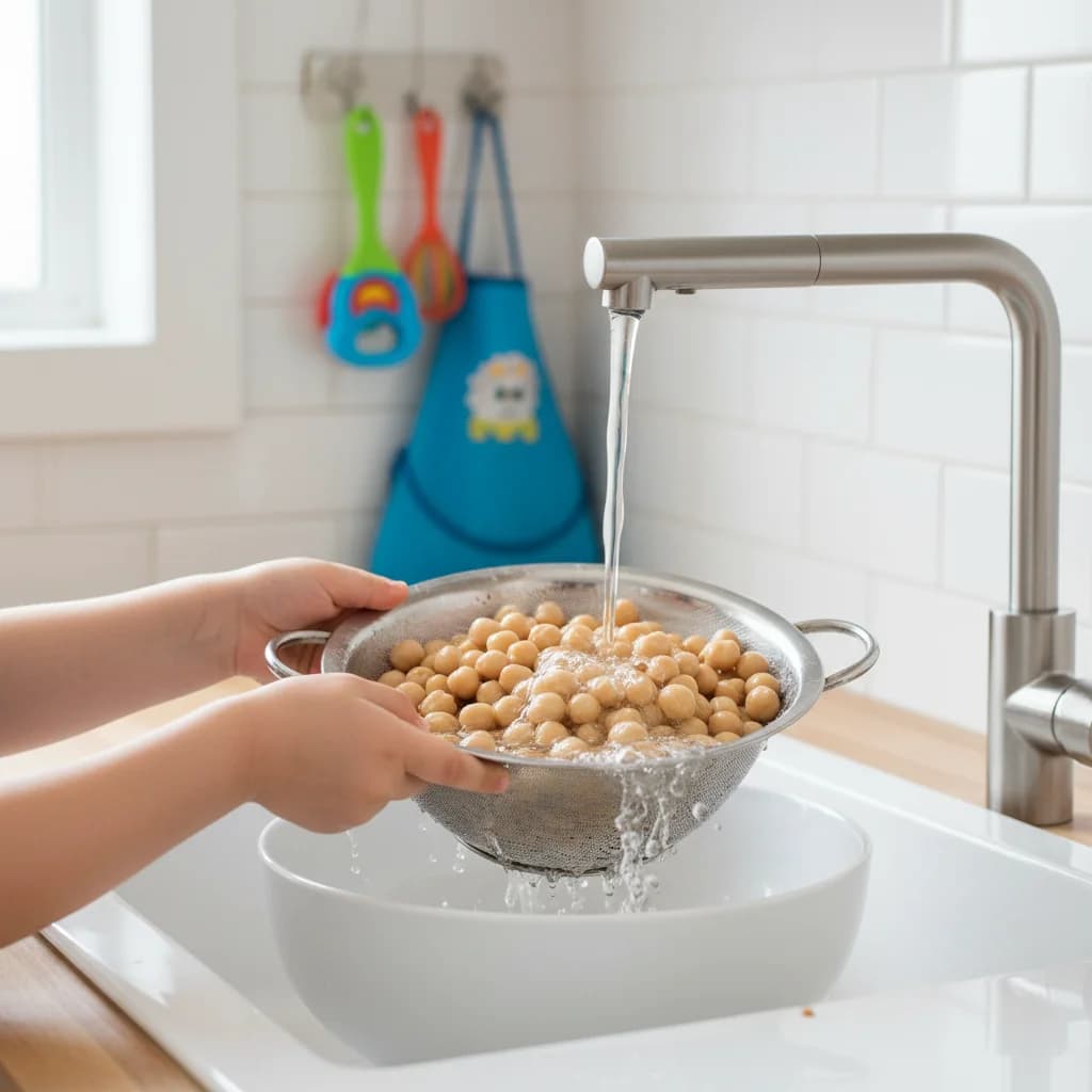 Step 2: Step 2: Rinse the canned chickpeas thoroughly under cold water. This helps remove any excess sodium. for Baby's First Hummus: Chickpea & Sesame Spread
