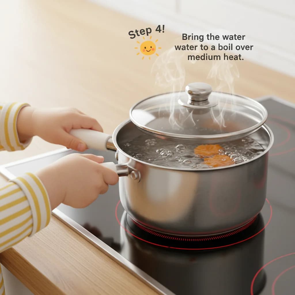 Step 4: Bring the water to a boil over medium heat. for Apricot Sunshine Purée