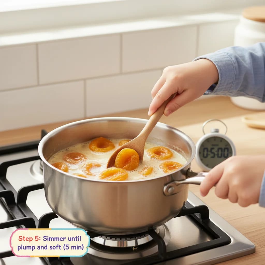 Step 5: Once boiling, reduce the heat to low and simmer for 5 minutes, or until the apricots are plump and v for Apricot Sunshine Purée