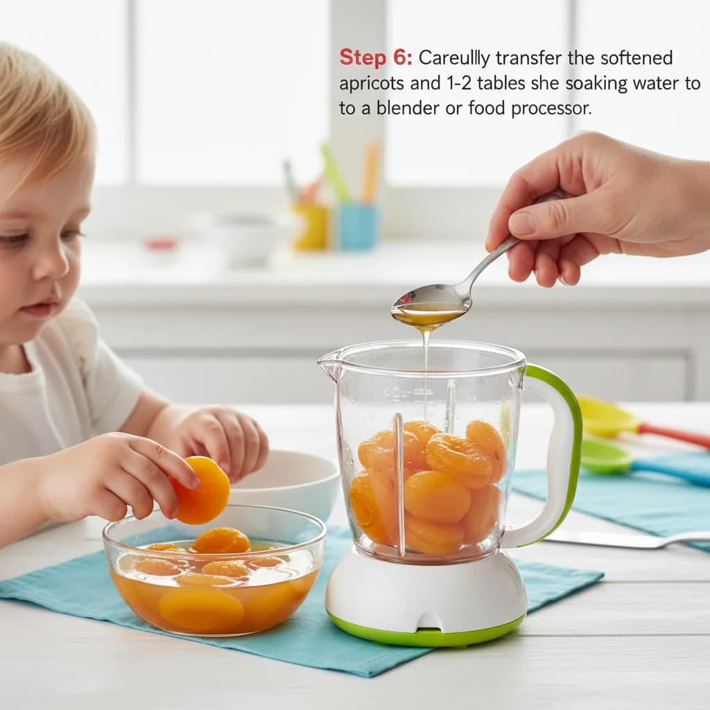Step 6: Carefully transfer the softened apricots and 1-2 tablespoons of the soaking water to a blender or fo for Apricot Sunshine Purée