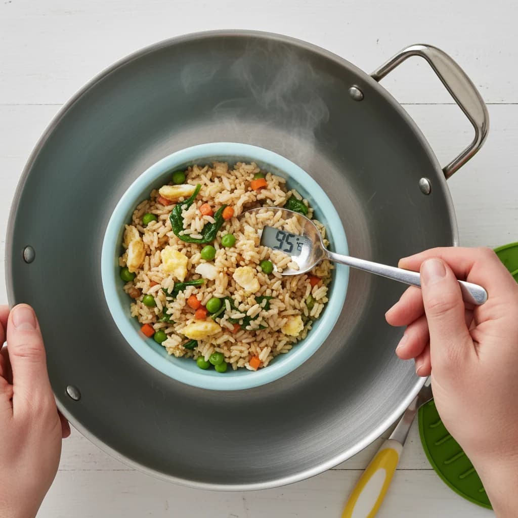 Step 13: Cool and serve: Remove the fried rice from the pan and let it cool to a safe temperature before serv for Baby's First Fried Rice (Egg & Veggie)