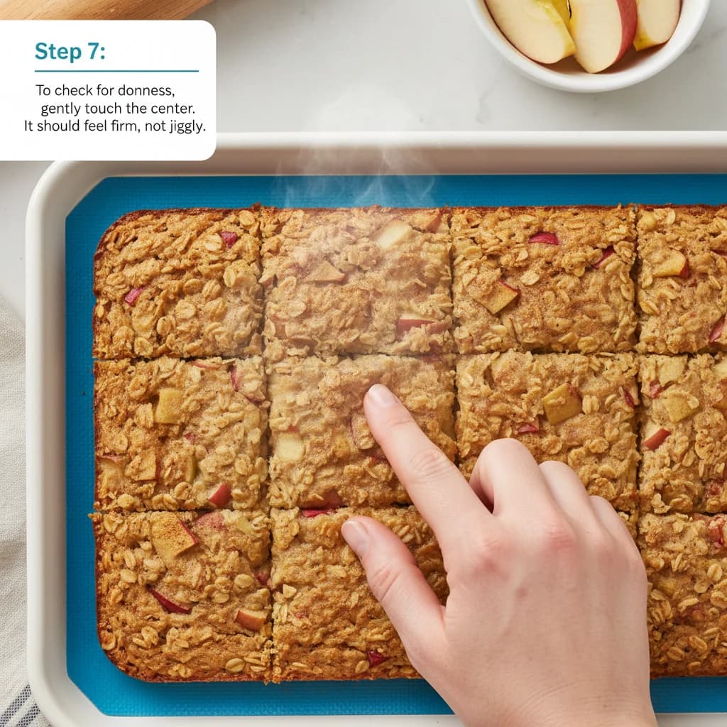 Step 7: To check for doneness, gently touch the center of the baked oatmeal. It should feel firm to the touc for Apple Cinnamon Oatmeal Fingers