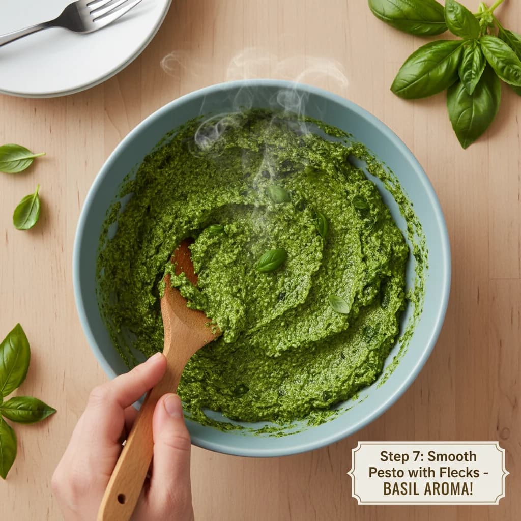 Step 7: The pesto should be fairly smooth, but tiny flecks of spinach or basil are fine. It should smell str for Baby's First Pesto Pasta (Spinach Basil Delight)