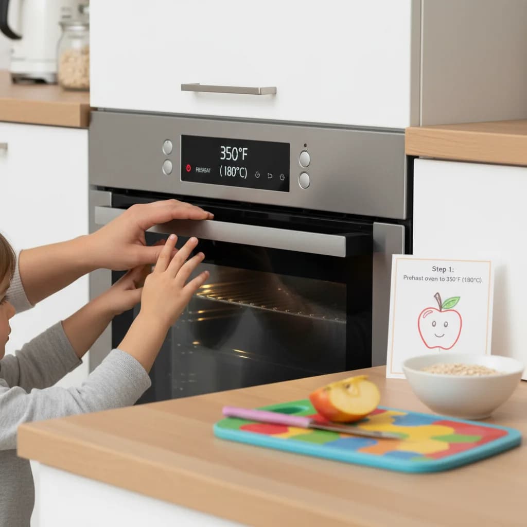 Step 1: Preheat oven to 350°F (180°C). for Apple Oatmeal Fingers for Tiny Hands