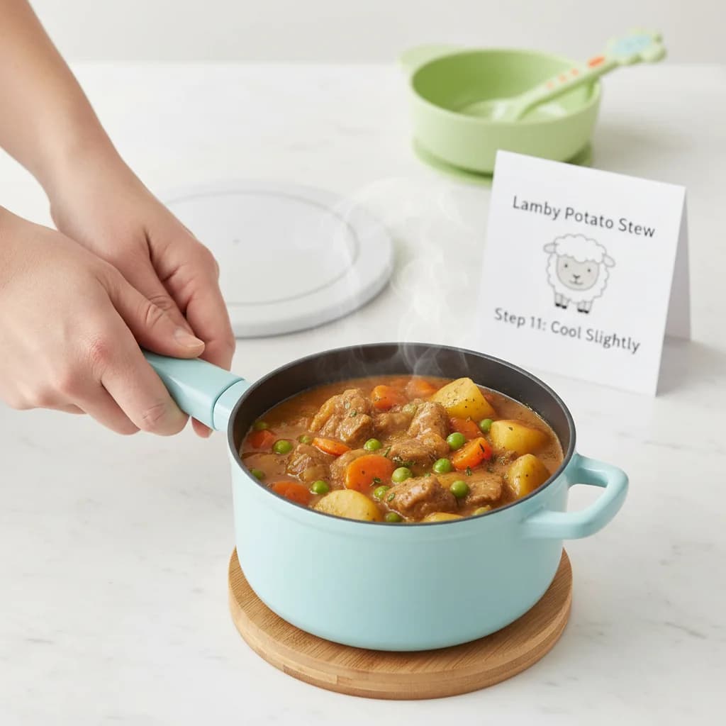 Step 11: Cool slightly: Remove the saucepan from the heat and let the stew cool slightly before serving. for Lamby Potato Stew