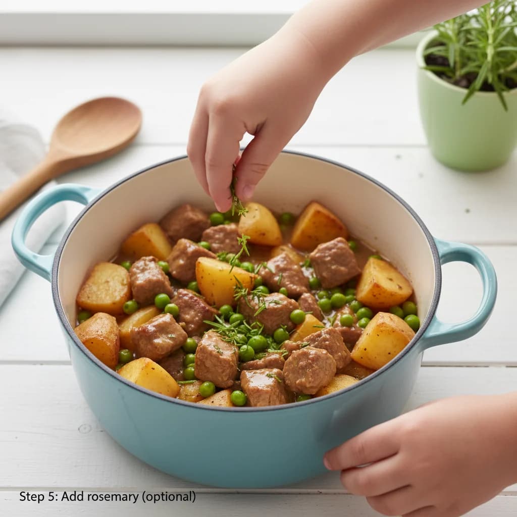 Step 5: Add rosemary (optional): If using, sprinkle the minced rosemary over the lamb and vegetables. for Lamby Potato Stew