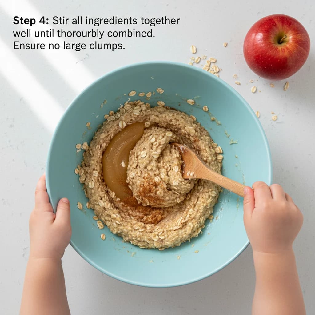 Step 4: Stir all the ingredients together well until thoroughly combined. Ensure there are no large clumps o for Apple Oatmeal Finger Snacks