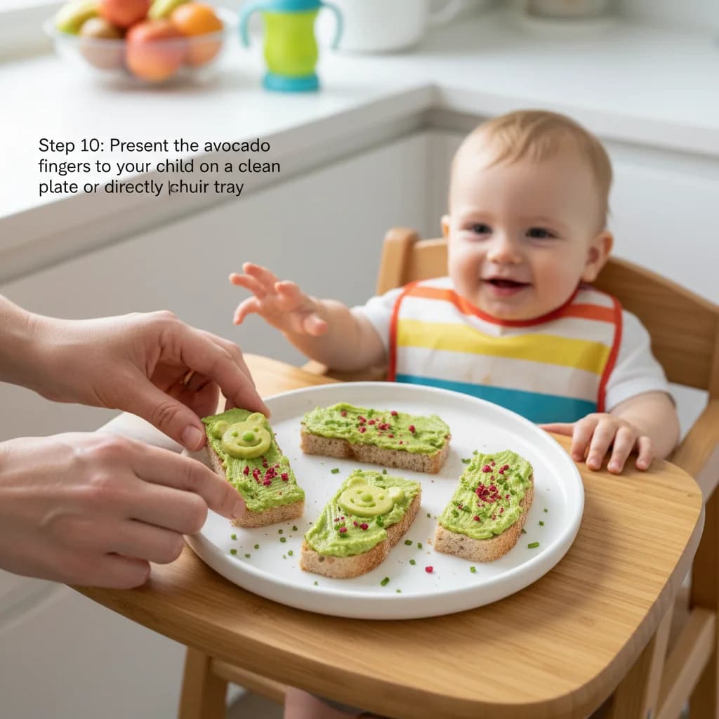 Step 10: Present the avocado toast fingers to your child on a clean plate or directly on their high chair tra for Avocado Toast Fingers for Little Ones