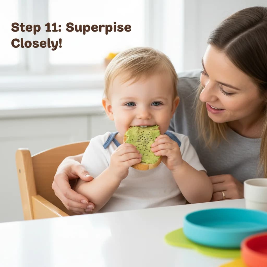 Step 11: Supervise your child closely while they eat, especially if they are new to toast. Watch for any sign for Avocado Toast Fingers for Little Ones