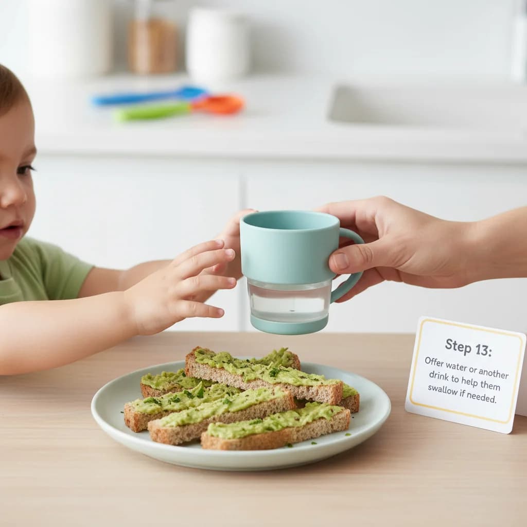 Step 13: Offer water or another drink to help them swallow if needed. for Avocado Toast Fingers for Little Ones