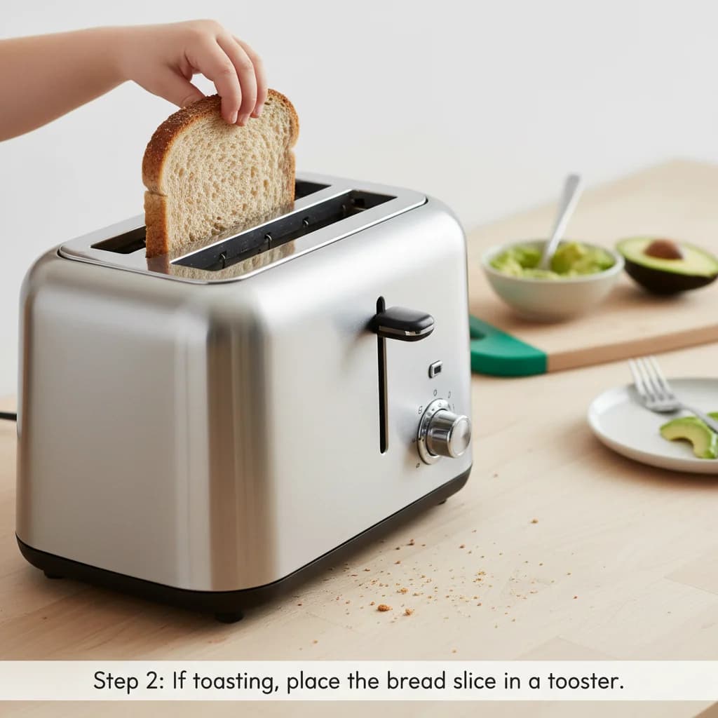 Step 2: If toasting, place the bread slice in a toaster. for Avocado Toast Fingers for Little Ones