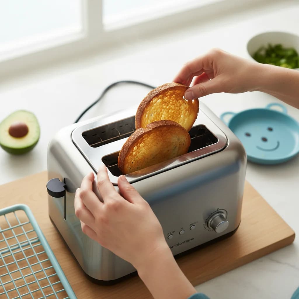 Step 4: Remove the toast from the toaster and let it cool slightly to avoid burning little fingers. for Avocado Toast Fingers for Little Ones
