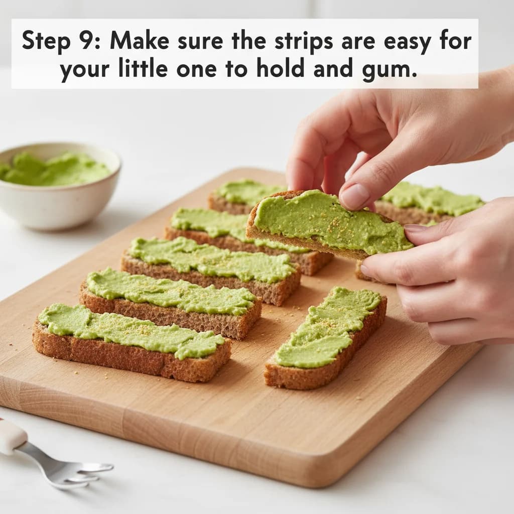 Step 9: Make sure the strips are easy for your little one to hold and gum. for Avocado Toast Fingers for Little Ones