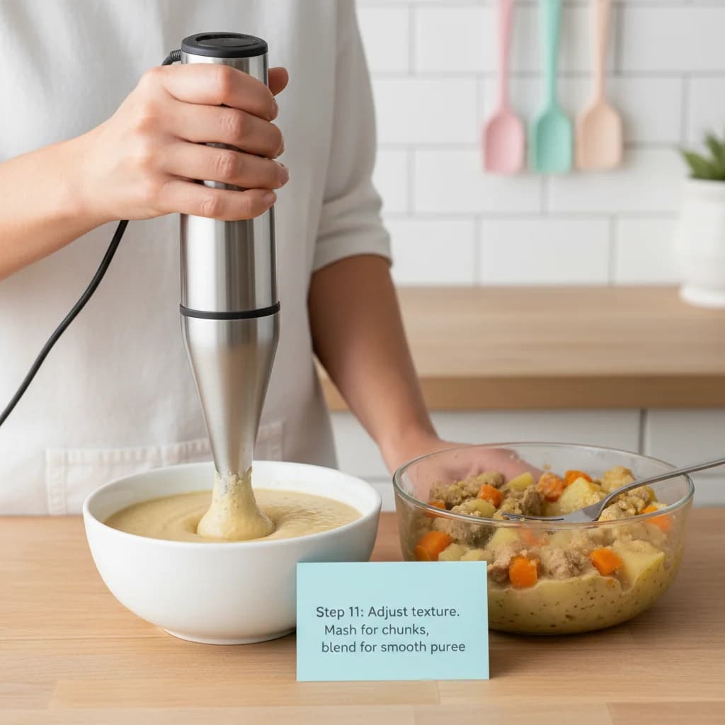 Step 11: Adjust the texture as needed for your baby's age and ability. You can mash the stew with a fork for for Lamb & Potato Yummy Stew