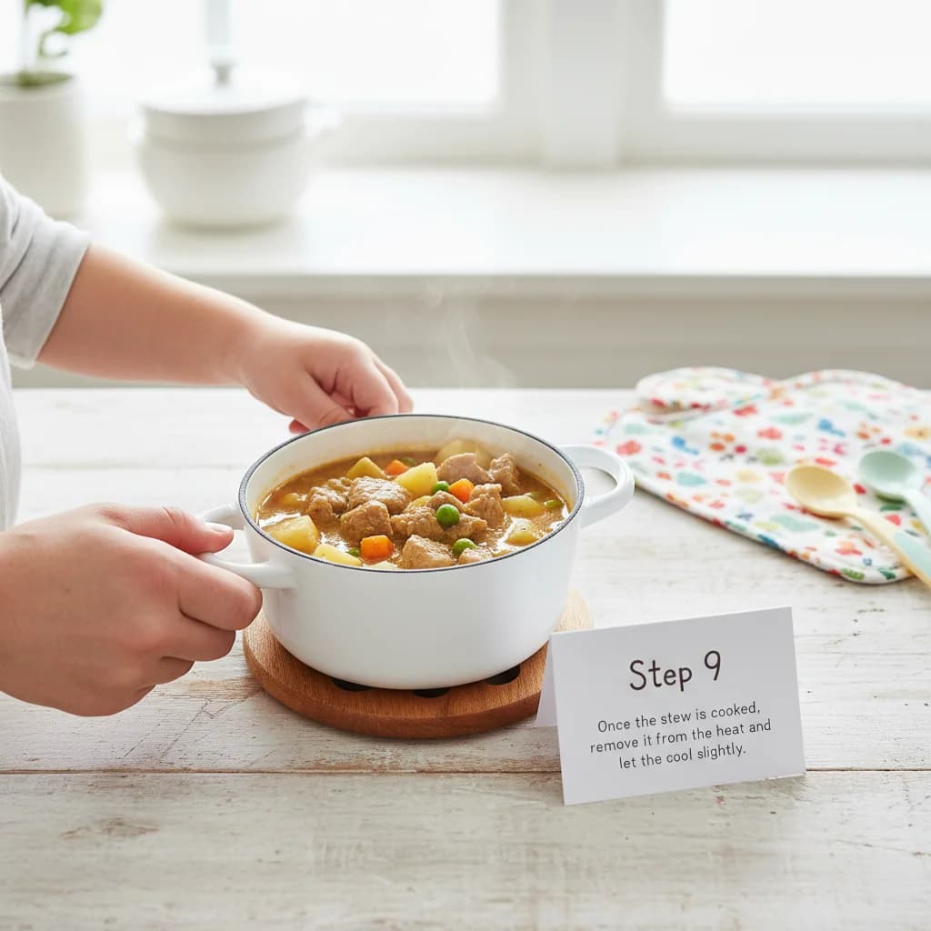 Step 9: Once the stew is cooked, remove it from the heat and let it cool slightly. for Lamb & Potato Yummy Stew