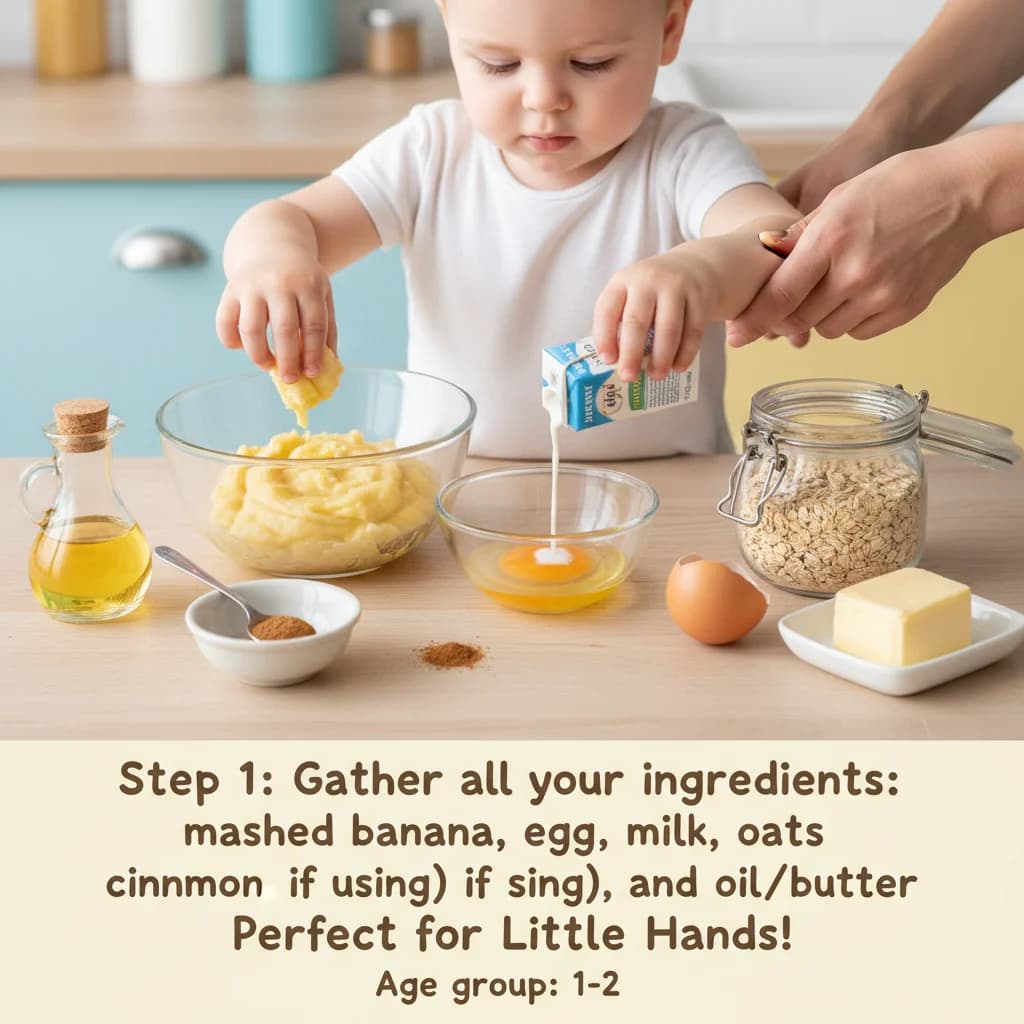 Step 1: Gather all your ingredients: mashed banana, egg, milk, oats, cinnamon (if using), and oil/butter. for Banana Oat Mini Pancakes: Perfect for Little Hands!