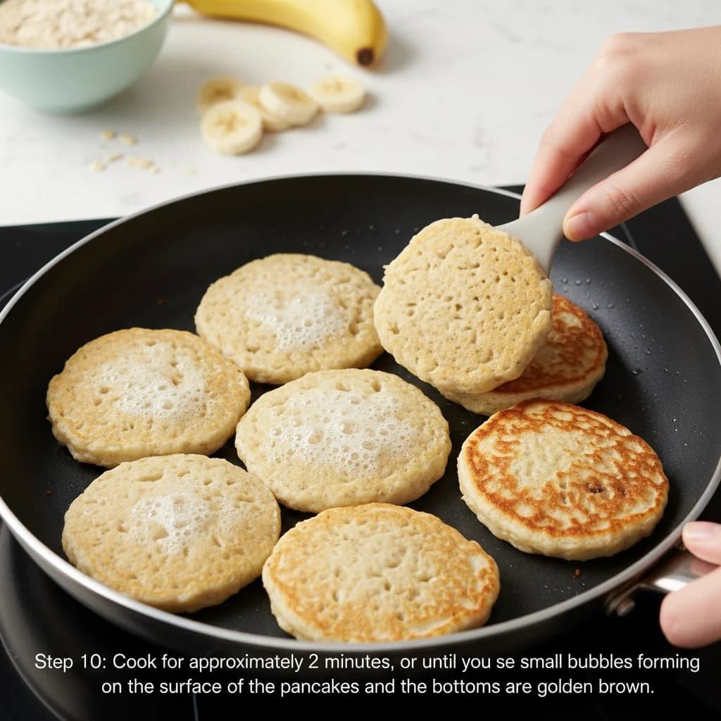 Step 10: Cook for approximately 2 minutes, or until you see small bubbles forming on the surface of the panca for Banana Oat Mini Pancakes: Perfect for Little Hands!