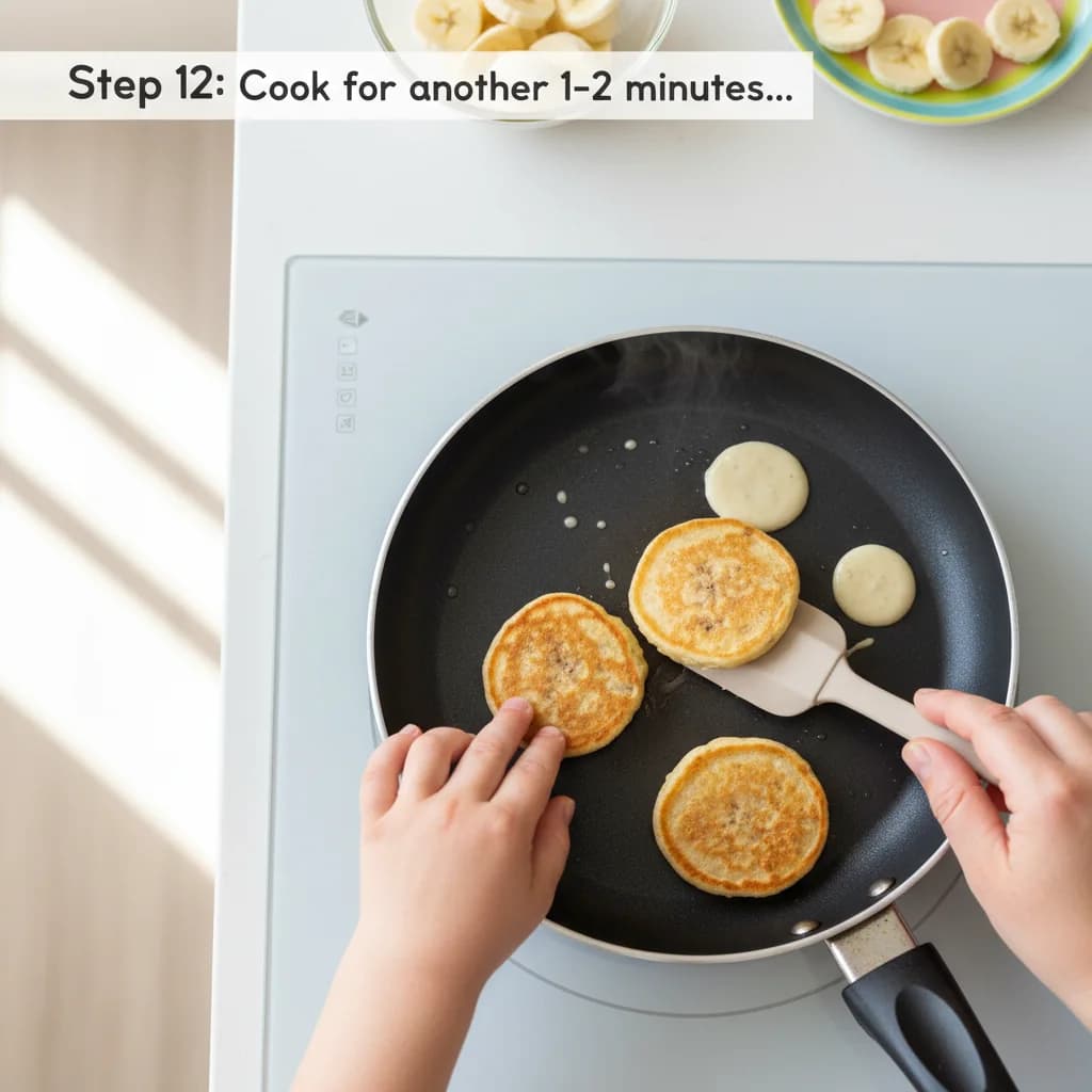 Step 12: Cook for another 1-2 minutes on the other side, or until the pancakes are cooked through and golden for Banana Oat Mini Pancakes: Perfect for Little Hands!