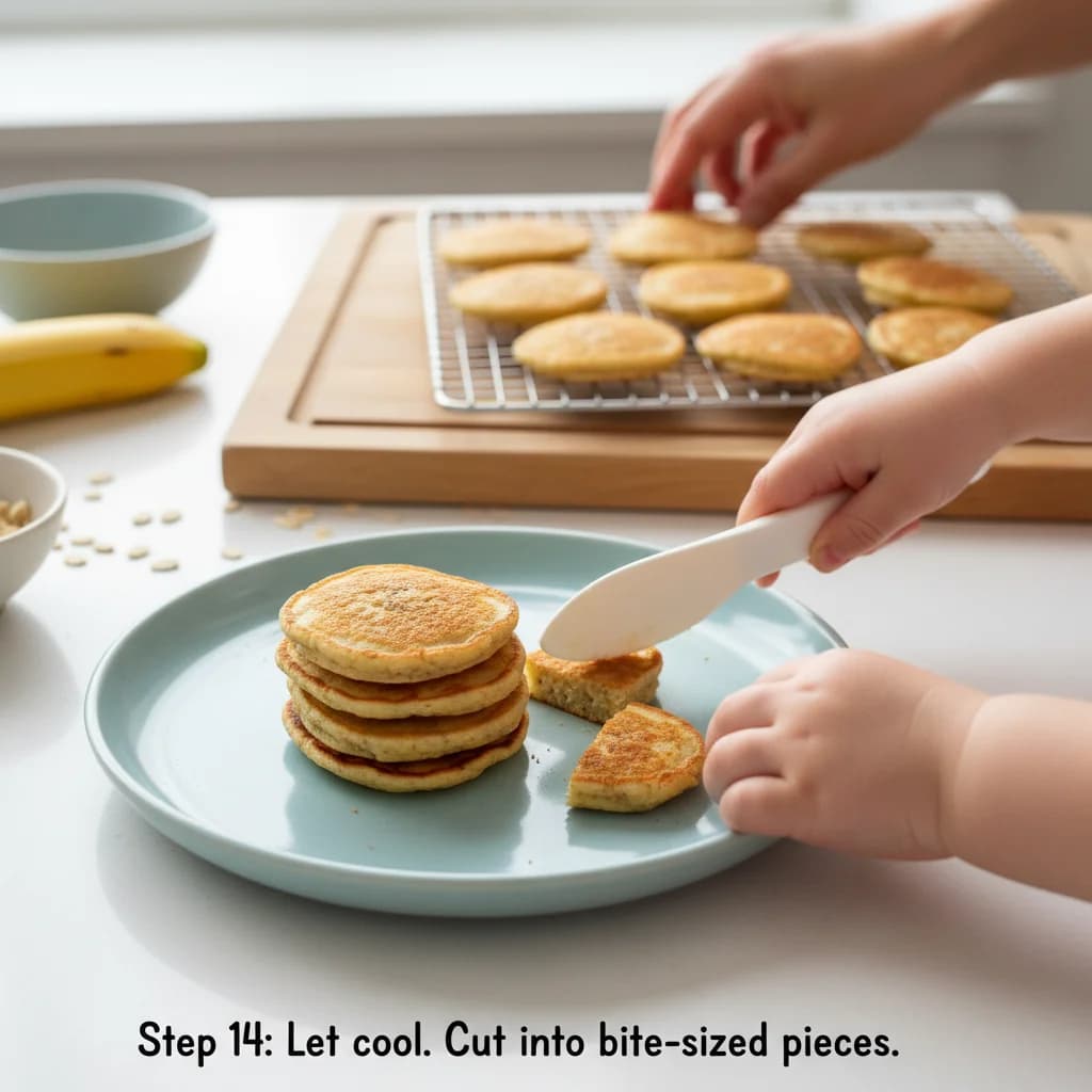 Step 14: Let the pancakes cool completely before serving. Cut into bite-sized pieces if needed, especially fo for Banana Oat Mini Pancakes: Perfect for Little Hands!