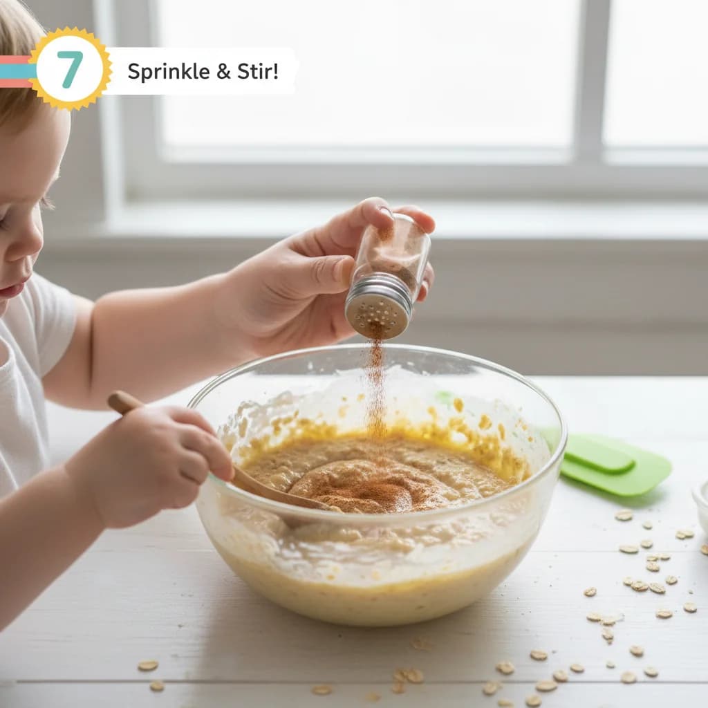 Step 7: If using cinnamon, sprinkle it into the bowl. Stir everything together gently. Let the mixture sit f for Banana Oat Mini Pancakes: Perfect for Little Hands!