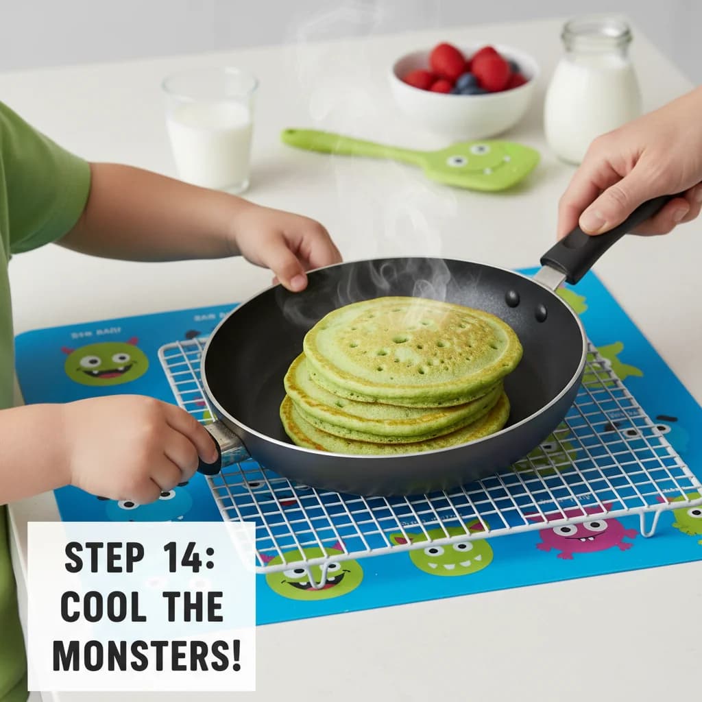 Step 14: Remove the cooked pancakes from the pan and let them cool slightly. for Green Monster Pancakes