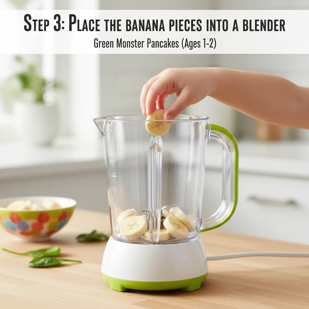 Step 3: Place the banana pieces into a blender. for Green Monster Pancakes