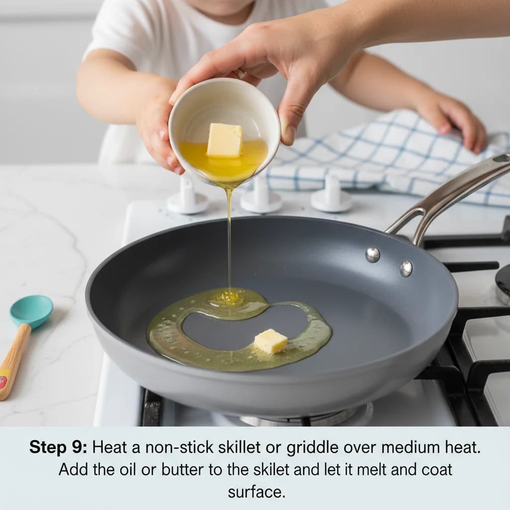 Step 9: Heat a non-stick skillet or griddle over medium heat. Add the oil or butter to the skillet and let i for Cheesy Cottage Cheese Pancake Bites