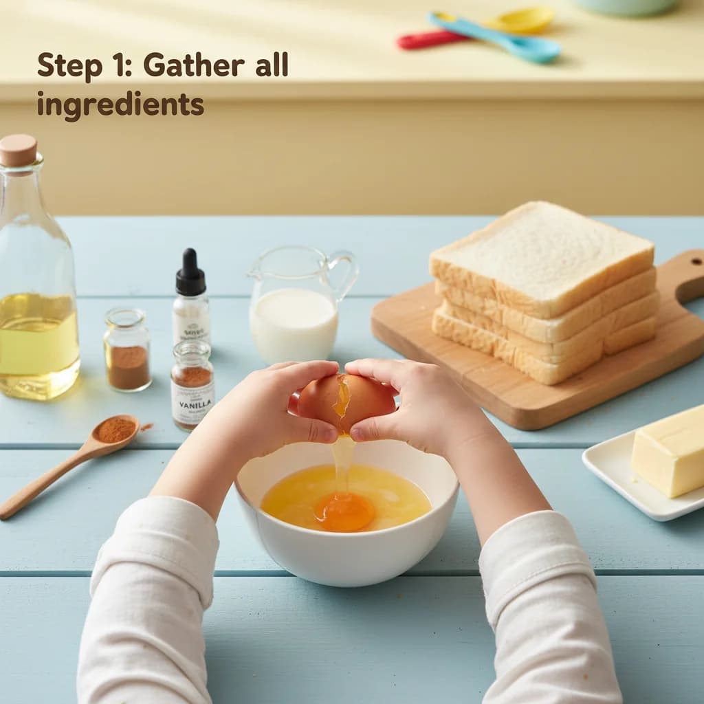 Step 1: Gather all ingredients: egg, milk, cinnamon, vanilla (if using), bread, and butter or oil. for Cinnamon French Toast Fingers