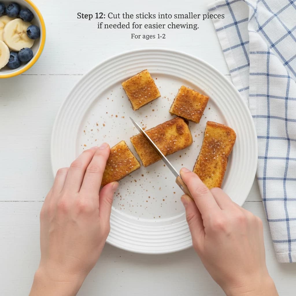 Step 12: Cut the sticks into smaller pieces if needed for easier chewing, depending on your child's eating sk for Cinnamon French Toast Fingers