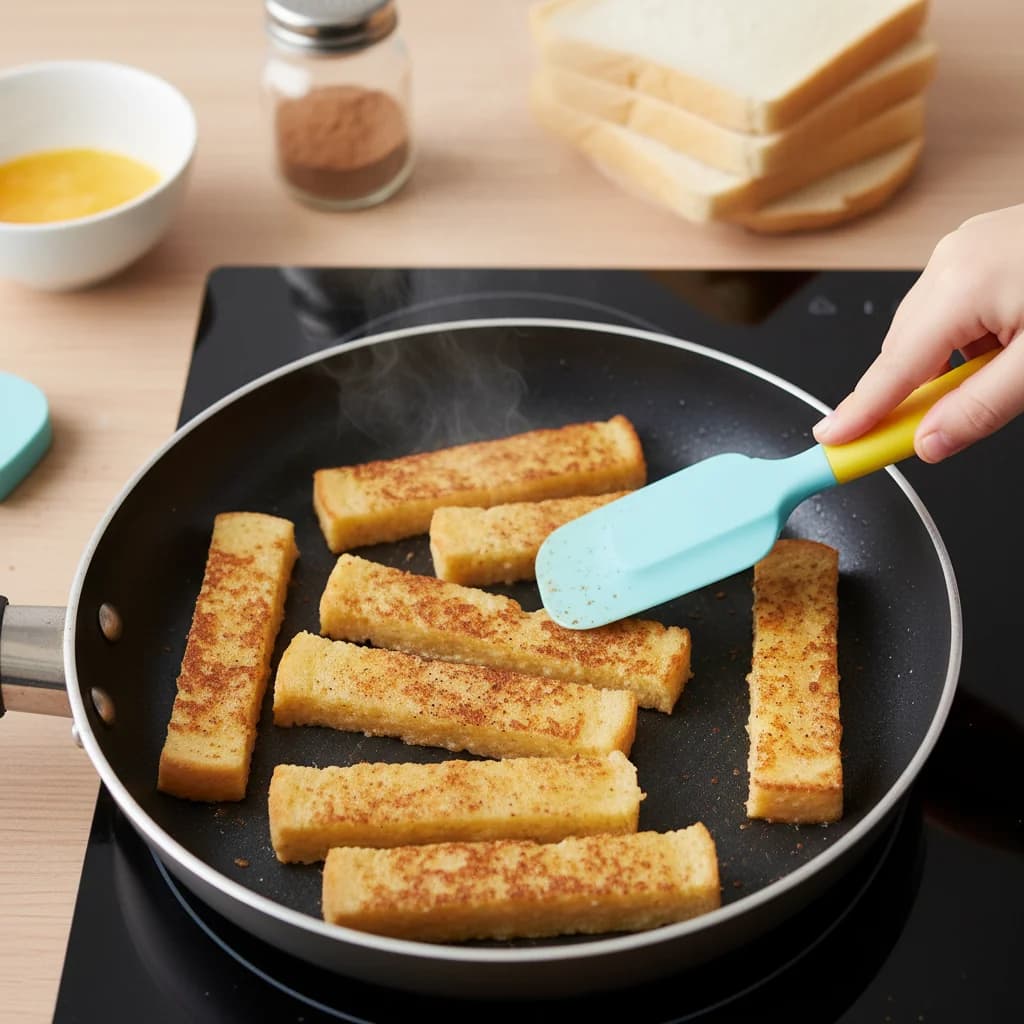 Step 9: Cook the bread sticks for about 2 minutes on each side, or until they are golden brown and the egg i for Cinnamon French Toast Fingers