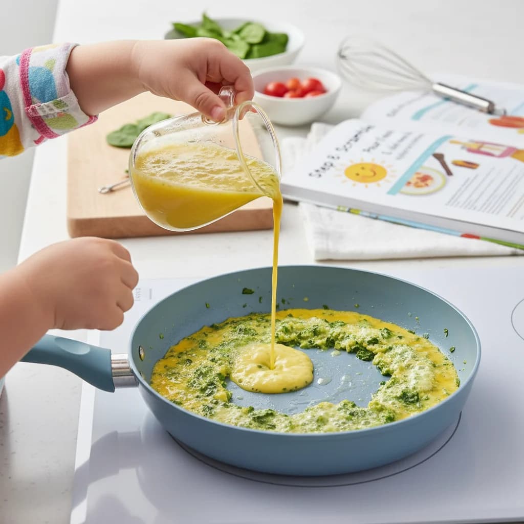 Step 8: Pour the egg mixture into the heated pan. for Sunshine Scramble with Hidden Greens