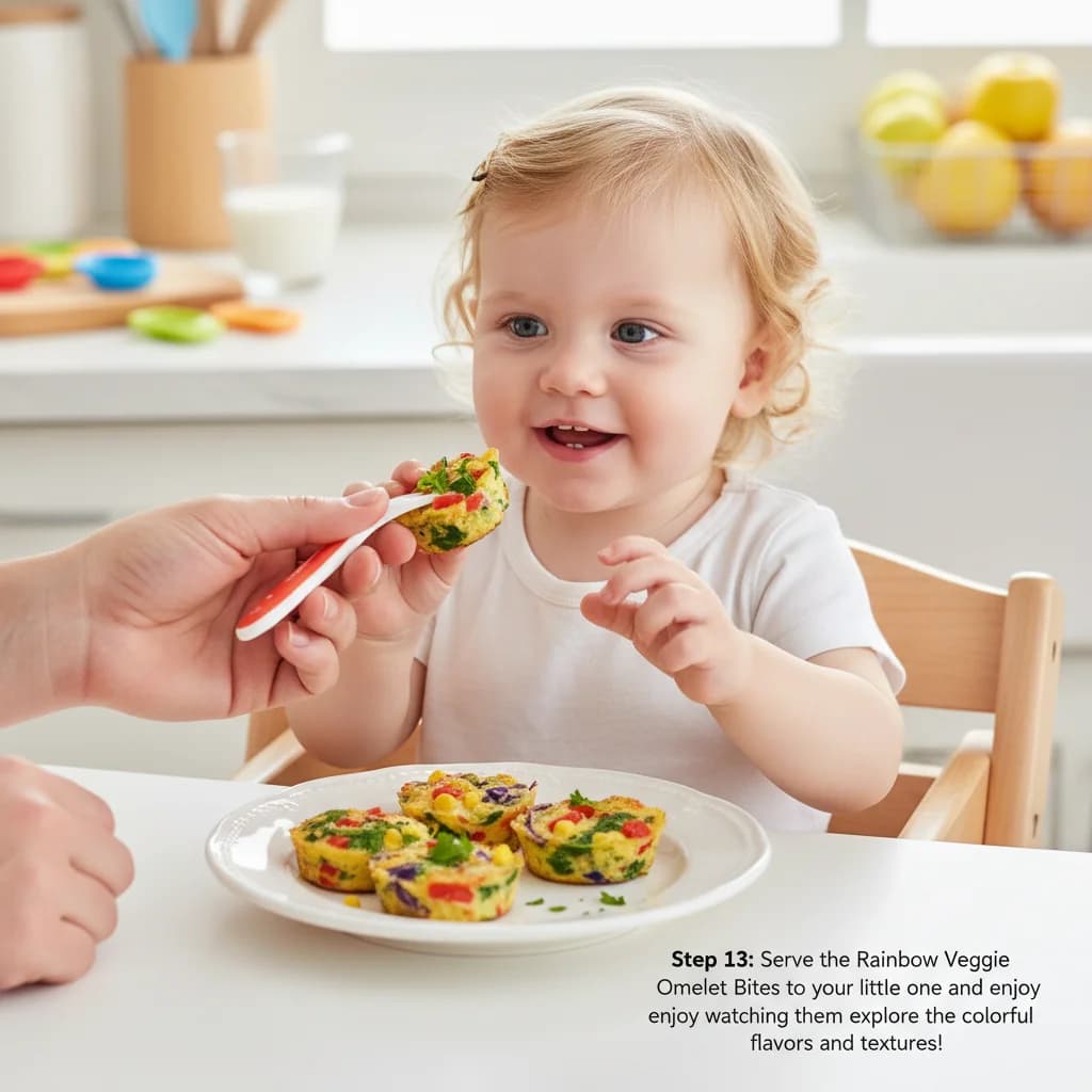 Step 13: Serve the Rainbow Veggie Omelet Bites to your little one and enjoy watching them explore the colorfu for Rainbow Veggie Omelet Bites
