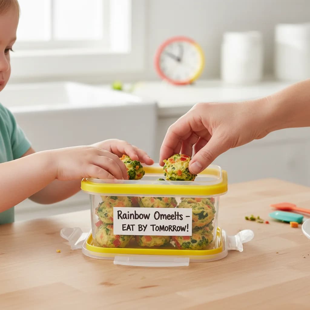 Step 14: Refrigerate any leftover omelet bites in an airtight container for up to 24 hours. for Rainbow Veggie Omelet Bites