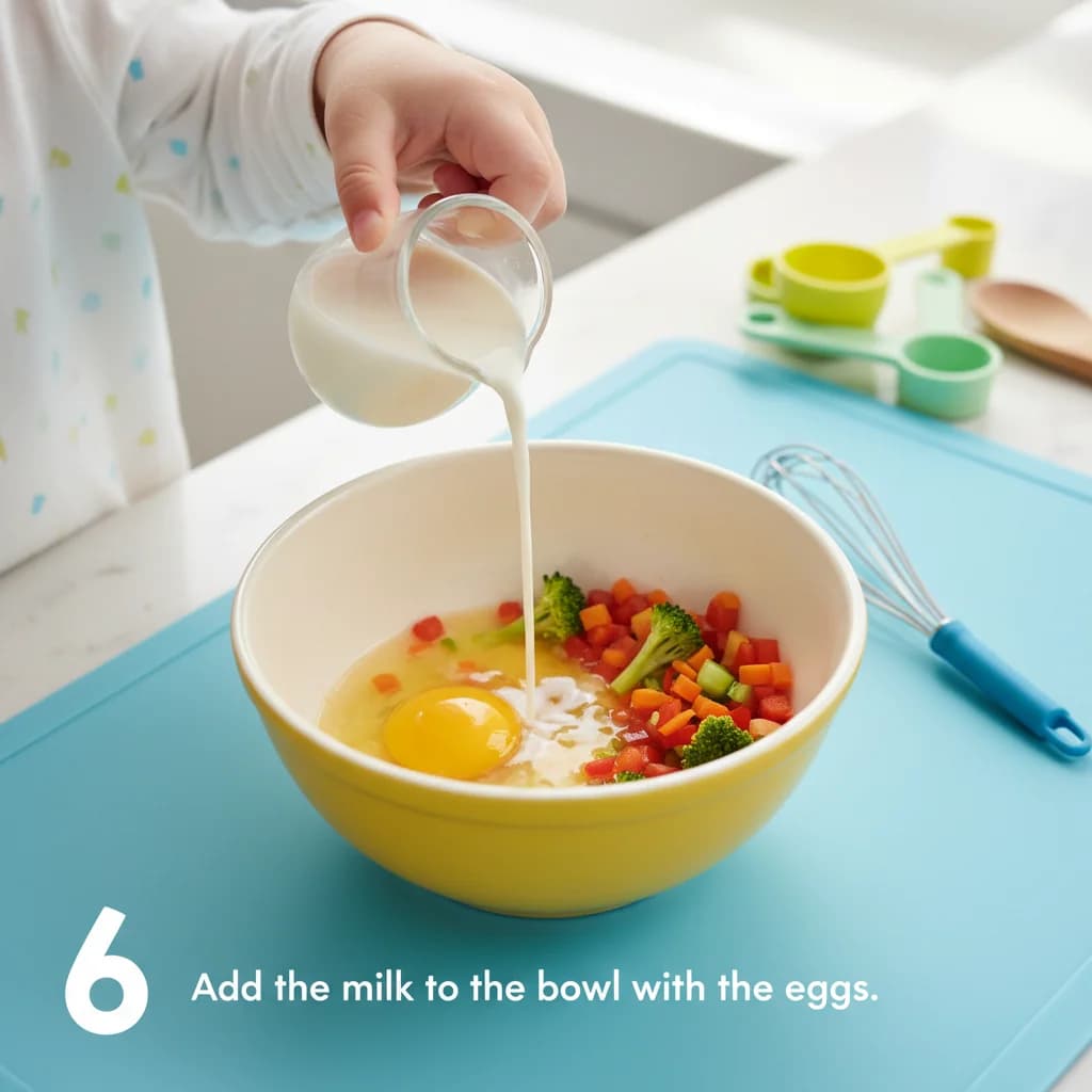 Step 6: Add the milk to the bowl with the eggs. for Egg & Veggie Bites (Mini Frittatas)