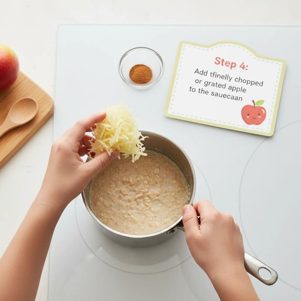 Step 4: Add the finely chopped or grated apple to the saucepan. for Apple Cinnamon Cozy Oats