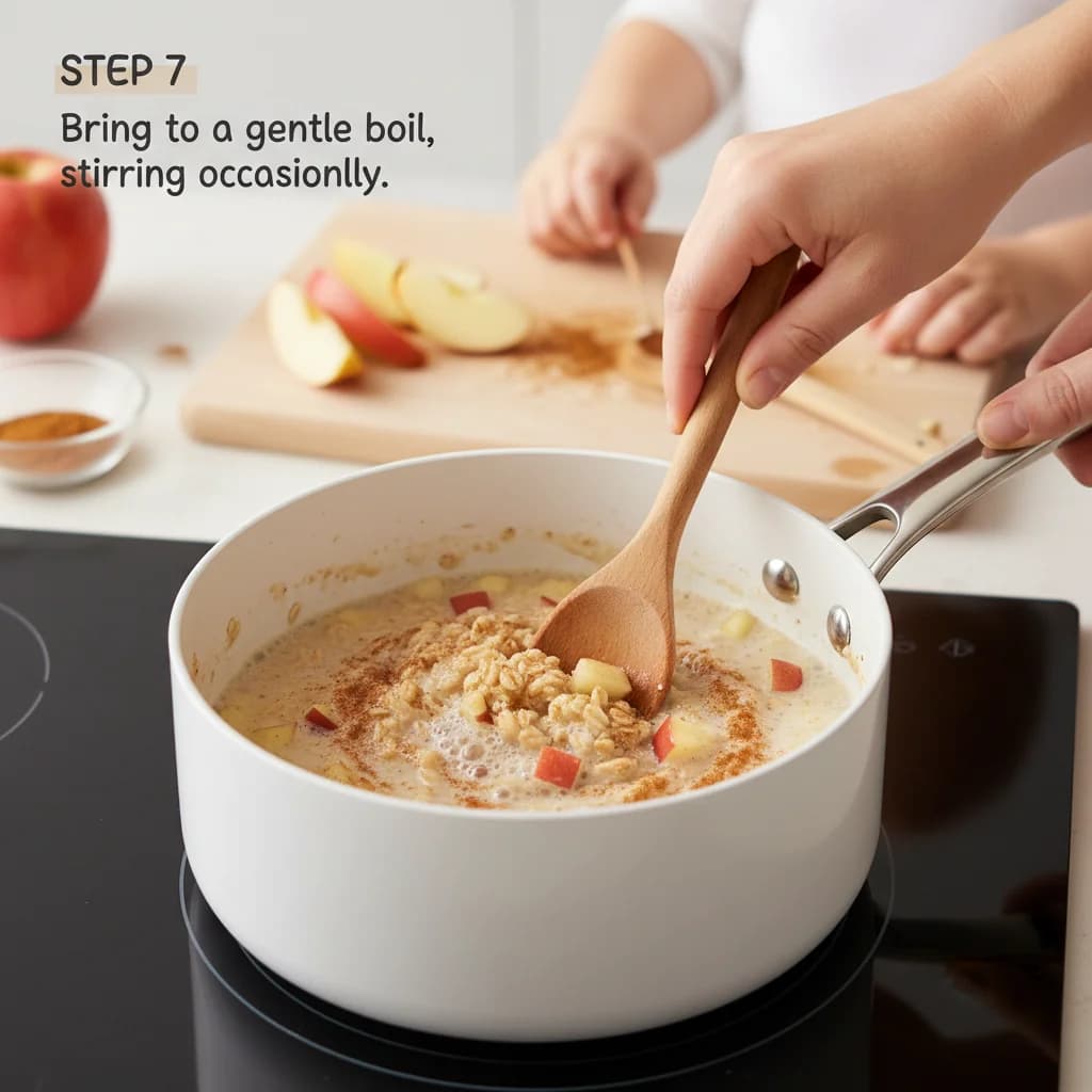 Step 7: Place the saucepan over medium heat and bring to a gentle boil, stirring occasionally to prevent sti for Apple Cinnamon Cozy Oats