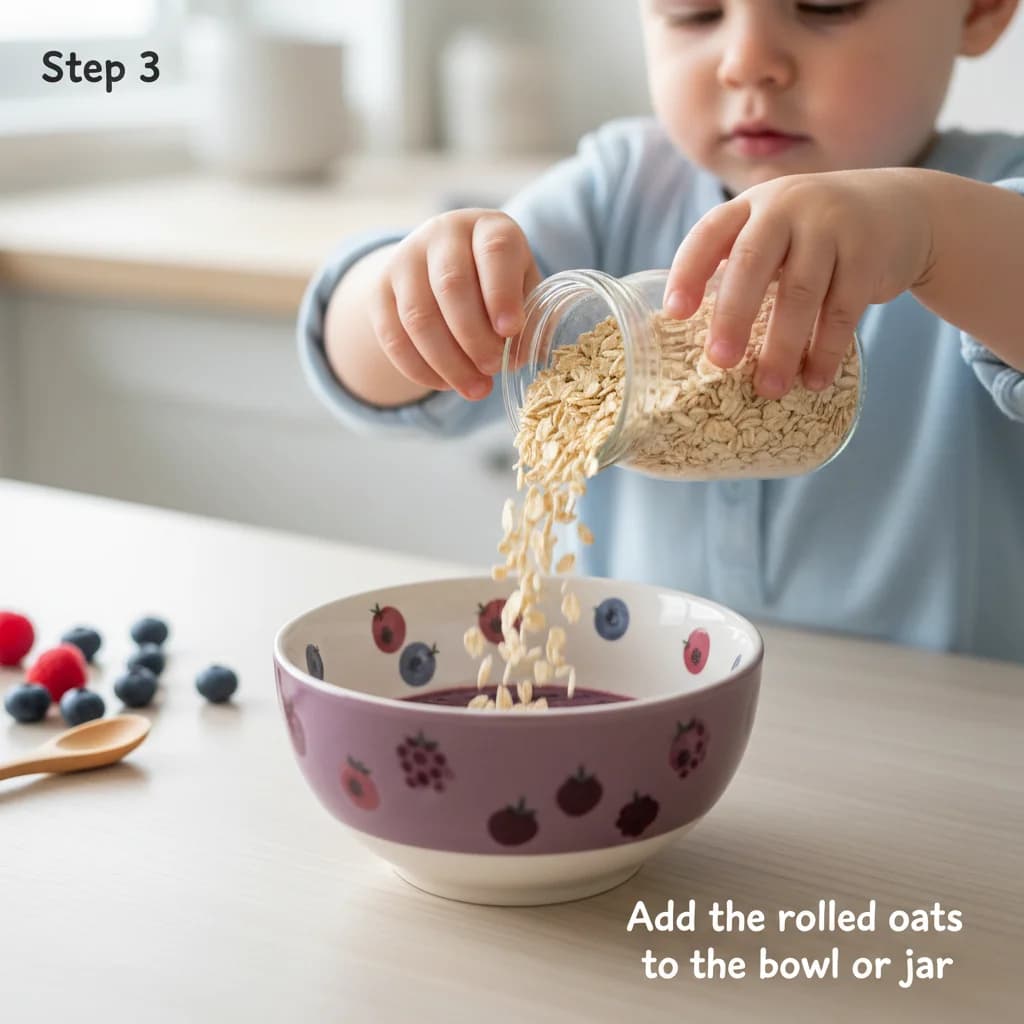 Step 3: Add the rolled oats to the bowl or jar. for Berry Yummy Overnight Oats