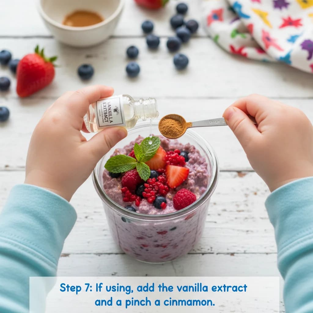 Step 7: If using, add the vanilla extract and a pinch of cinnamon. for Berry Yummy Overnight Oats