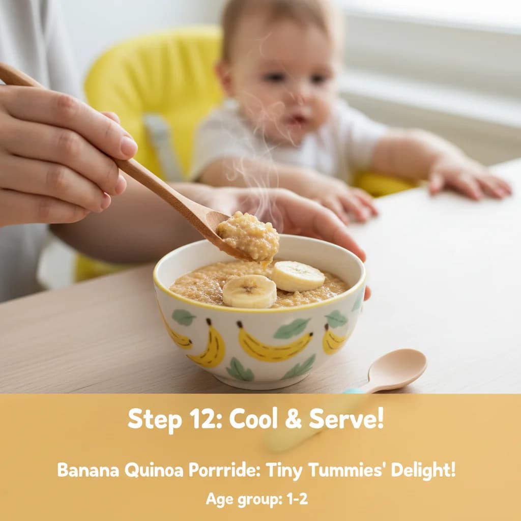 Step 12: Let the porridge cool to a safe temperature before serving to your little one. for Banana Quinoa Porridge: Tiny Tummies' Delight!